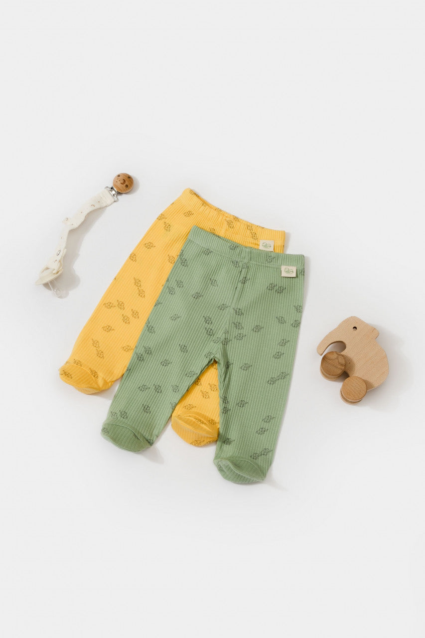 Set 2 pantalonasi cu botosei Printed, BabyCosy, 50% modal+50% bumbac, Ecru/Lavanda